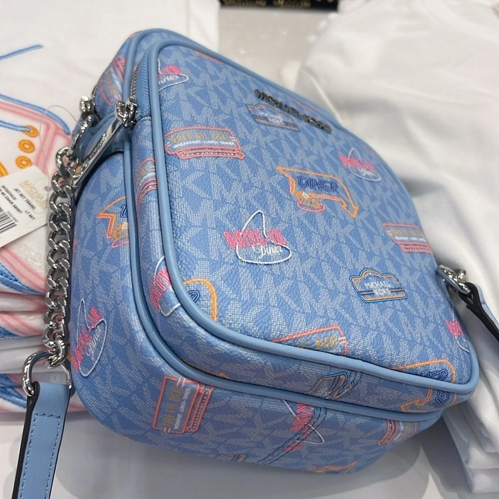 MICHAEL KORS Jet Set Md Printed Signature Logo Crossbody NS CHAIN XBODY Flight